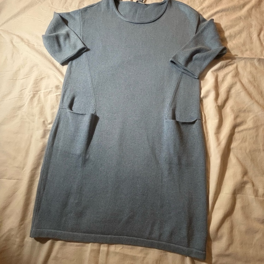 Pure Jill Soft Knit Shift Dress Blue Short Sleeve Pockets Size L